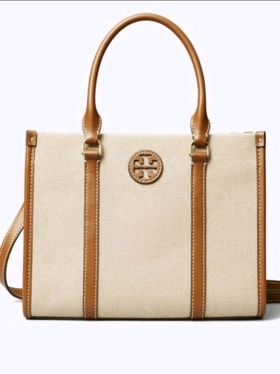 Tory Burch Handbags - Tory Burch Blake Canvas Classic  Cuoio Small Tote Natural & Tan Style 145356 New